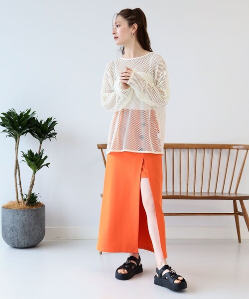 Ray BEAMS（レイビームス）の「Ray BEAMS / アシンメトリー スリット ナロー スカート（スカート・レディース・ブラック/オレンジ/ケリー・0/1）」の11枚目の写真