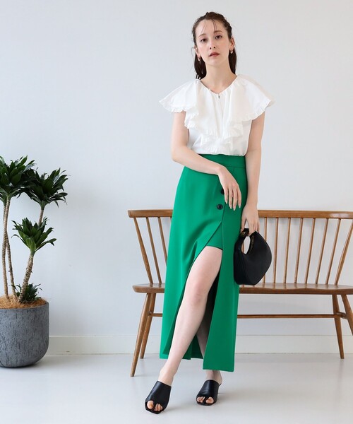 Ray BEAMS（レイビームス）の「Ray BEAMS / アシンメトリー スリット ナロー スカート（スカート・レディース・ブラック/オレンジ/ケリー・0/1）」の20枚目の写真