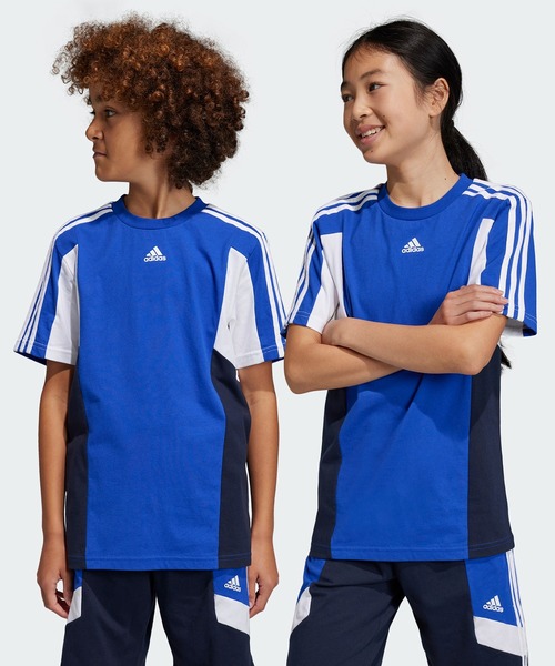 adidas(アディダス)の「カラーブロック スリーストライプス レギュラーフィット 半袖Tシャツ / アディダス adidas(Tシャツ/カットソー・キッズ・ブルー/ネイビー/ブラック・130/140/150/160)」の3枚目の写真