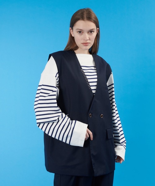 ONCILY(オンシェリー)の「【SET UP可能】HAND STITCH DOUBLE GILET VEST / ハンドステッチダブルジレベスト(ベスト・メンズ・カーキ/ネイビー/ダークブラウン・LARGE/MEDIUM)」の6枚目の写真