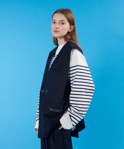 ONCILY(オンシェリー)の「【SET UP可能】HAND STITCH DOUBLE GILET VEST / ハンドステッチダブルジレベスト(ベスト・メンズ・カーキ/ネイビー/ダークブラウン・LARGE/MEDIUM)」の5枚目の写真