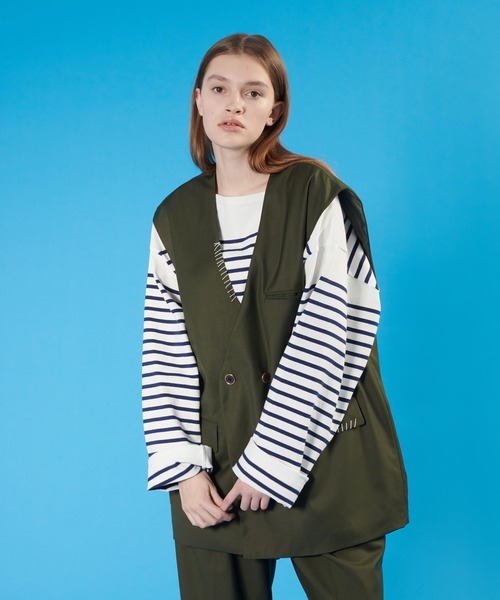 ONCILY(オンシェリー)の「【SET UP可能】HAND STITCH DOUBLE GILET VEST / ハンドステッチダブルジレベスト(ベスト・メンズ・カーキ/ネイビー/ダークブラウン・LARGE/MEDIUM)」の17枚目の写真