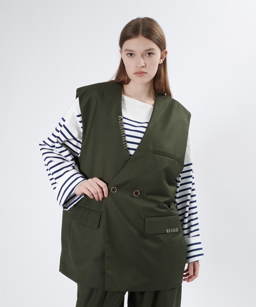ONCILY(オンシェリー)の「【SET UP可能】HAND STITCH DOUBLE GILET VEST / ハンドステッチダブルジレベスト(ベスト・メンズ・カーキ/ネイビー/ダークブラウン・LARGE/MEDIUM)」の16枚目の写真
