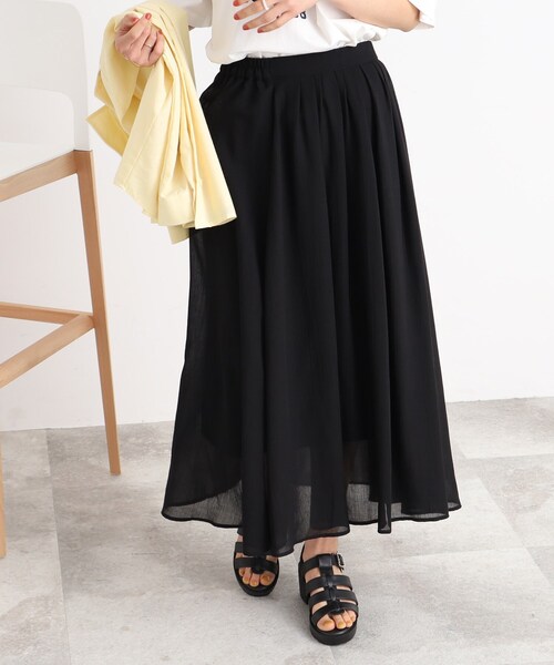SHOO・LA・RUE(シューラルー)の「◆【歩くたびに軽やかに揺れる】ウエストギャザー スカート(スカート・レディース・ライトグレー/ネイビー/ブラウン系/ブラック・00)」の15枚目の写真