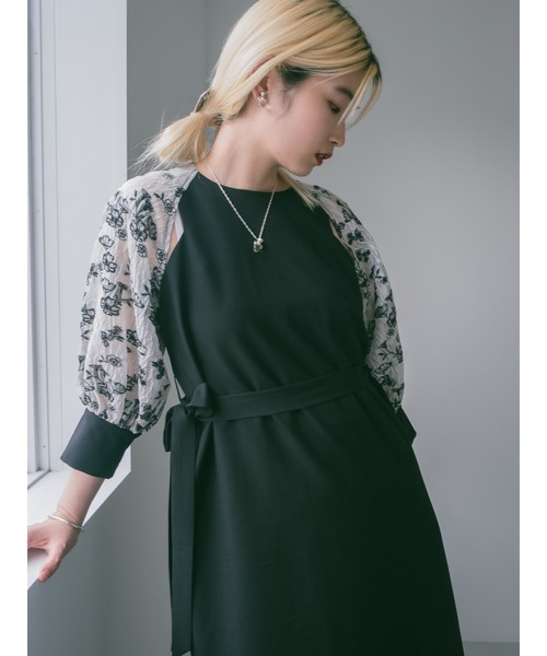 sahara（サハラ）の「Sheer Jacquard Sleeve Dress（ワンピース）」 - WEAR