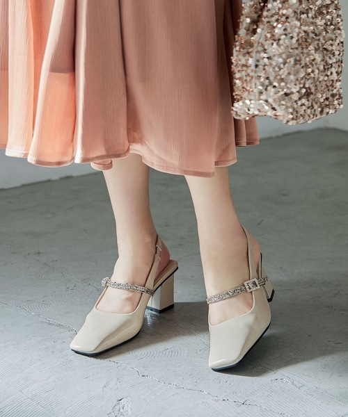 グリッターストラップ付きスクエアトゥパーティーパンプス（パンプス）｜niana（ニアナ）