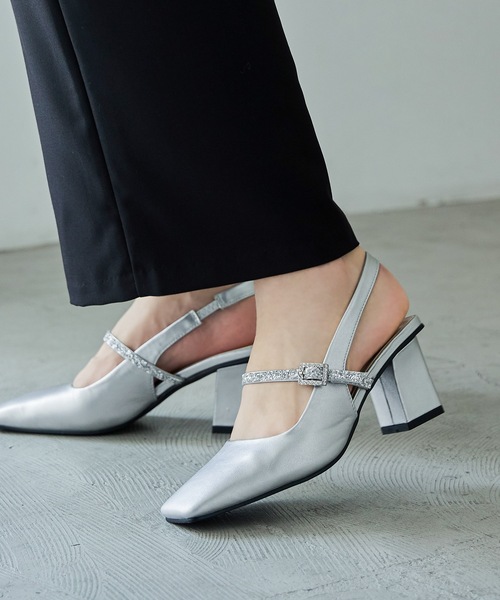 グリッターストラップ付きスクエアトゥパーティーパンプス（パンプス）｜niana（ニアナ）