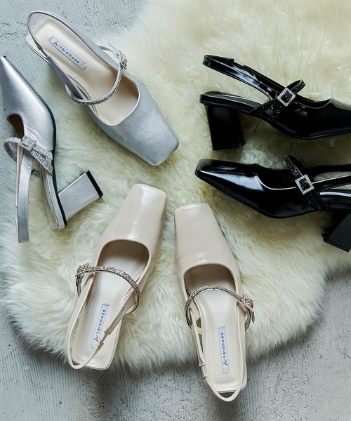 グリッターストラップ付きスクエアトゥパーティーパンプス（パンプス）｜niana（ニアナ）