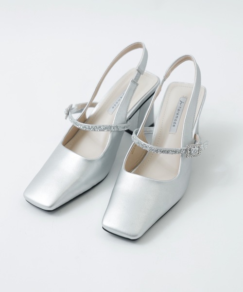 グリッターストラップ付きスクエアトゥパーティーパンプス（パンプス）｜niana（ニアナ）