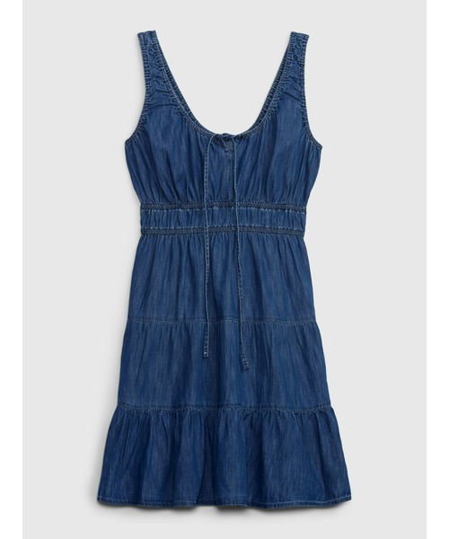 GAP(ギャップ)の「ウォッシュウェル デニム ティアード ミニワンピース(ワンピース・レディース・ライトインディゴブルー・M/L/XS/S/XXS)」の6枚目の写真