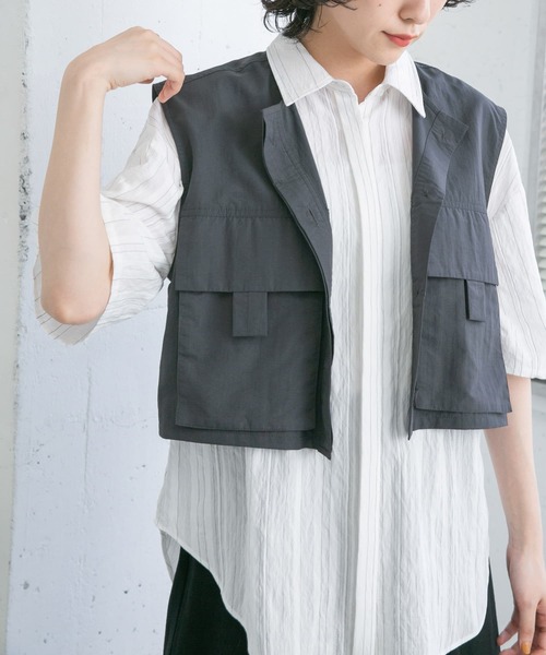 KBF（ケイビーエフ）の「ミリタリーショートベスト（ベスト・レディース・チャコールグレー/オフホワイト/ライトカーキ・ONE）」の5枚目の写真