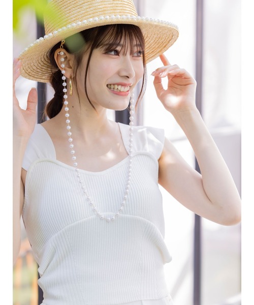 DURAS（デュラス）の「フェイクパールチェーン付きハット（ハット・レディース・ナチュラル・FREE）」の5枚目の写真