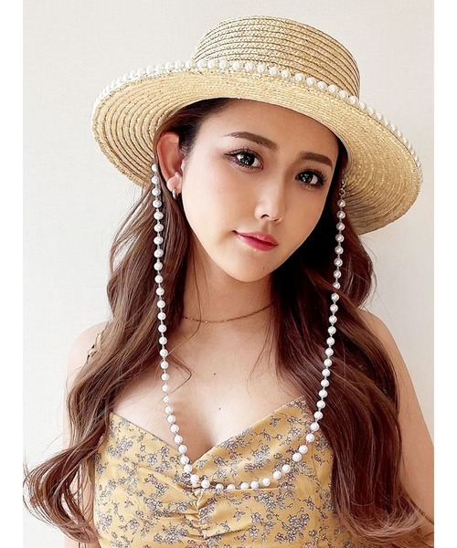 DURAS（デュラス）の「フェイクパールチェーン付きハット（ハット・レディース・ナチュラル・FREE）」の2枚目の写真