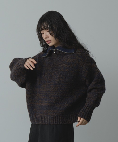 wool mix half zip knit/ウールミックスハーフジップニット
