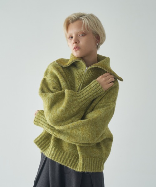 wool mix half zip knit/ウールミックスハーフジップニット