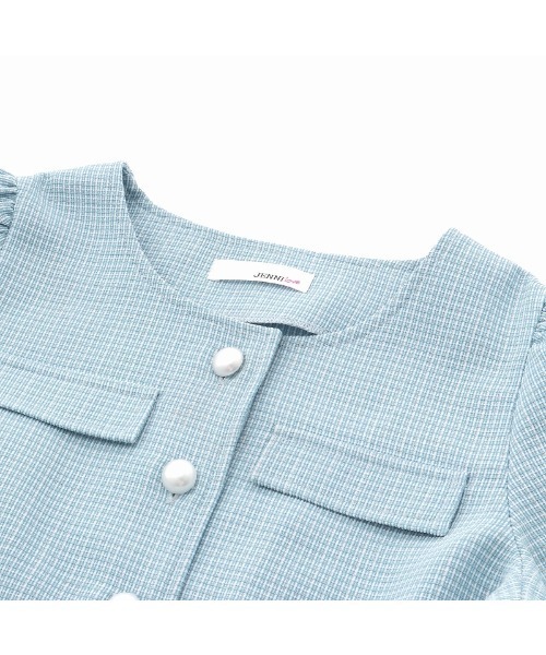 JENNI love（ジェニィラブ）の「パールボタンツイードワンピ（ワンピース・キッズ・ピンク/グリーン/サックスブルー・130cm/140cm/150cm/160cm）」の9枚目の写真