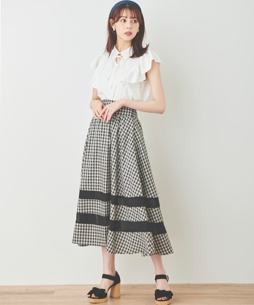 31 Sons de mode（トランテアン　ソン　ドゥ　モード）の「シアー切替フレアスカート（スカート・レディース・ベージュ/ブラック/ブルー/ブラック×パープル・36/38）」の13枚目の写真