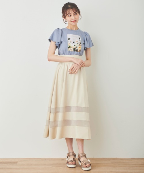 31 Sons de mode（トランテアン　ソン　ドゥ　モード）の「シアー切替フレアスカート（スカート・レディース・ベージュ/ブラック/ブルー/ブラック×パープル・36/38）」の20枚目の写真