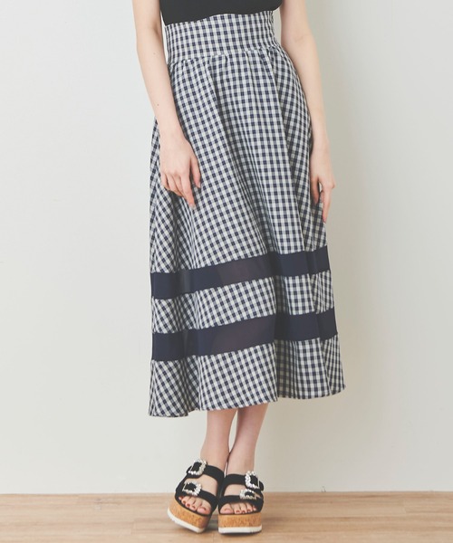 31 Sons de mode（トランテアン　ソン　ドゥ　モード）の「シアー切替フレアスカート（スカート・レディース・ベージュ/ブラック/ブルー/ブラック×パープル・36/38）」の5枚目の写真