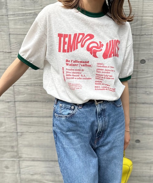 mi via loca（ミヴィアロカ）の「リネンライクスラブ天竺 Vintageロゴ リンガーTシャツ（Tシャツ/カットソー・レディース・ナチュラル/グレイッシュブルー/スミクロ/オフホワイト/チャコールグレー・FREE）」の2枚目の写真