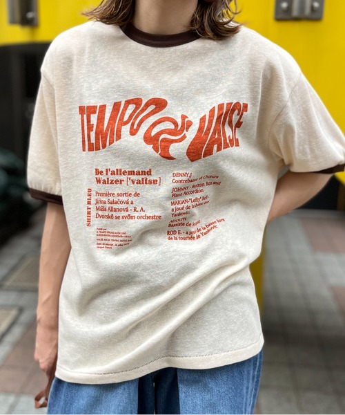 mi via loca（ミヴィアロカ）の「リネンライクスラブ天竺 Vintageロゴ リンガーTシャツ（Tシャツ/カットソー・レディース・ナチュラル/グレイッシュブルー/スミクロ/オフホワイト/チャコールグレー・FREE）」の9枚目の写真