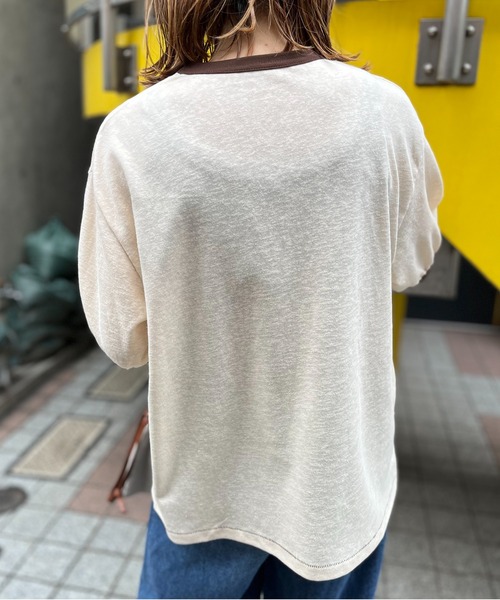 mi via loca（ミヴィアロカ）の「リネンライクスラブ天竺 Vintageロゴ リンガーTシャツ（Tシャツ/カットソー・レディース・ナチュラル/グレイッシュブルー/スミクロ/オフホワイト/チャコールグレー・FREE）」の8枚目の写真
