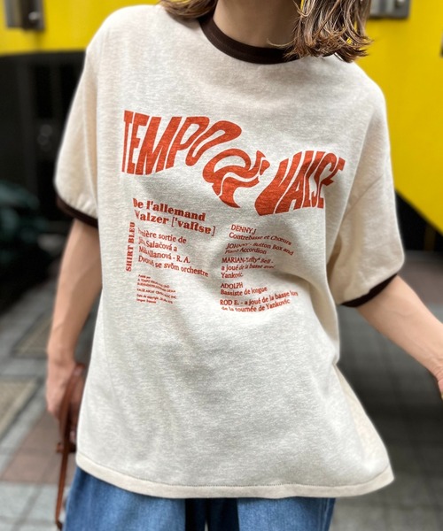 mi via loca（ミヴィアロカ）の「リネンライクスラブ天竺 Vintageロゴ リンガーTシャツ（Tシャツ/カットソー・レディース・ナチュラル/グレイッシュブルー/スミクロ/オフホワイト/チャコールグレー・FREE）」の11枚目の写真