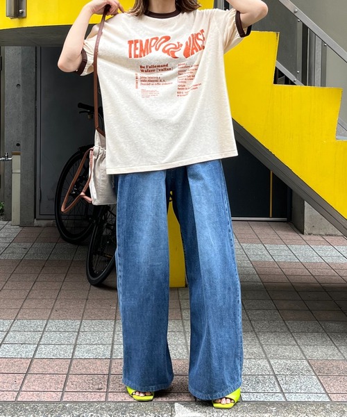 mi via loca（ミヴィアロカ）の「リネンライクスラブ天竺 Vintageロゴ リンガーTシャツ（Tシャツ/カットソー・レディース・ナチュラル/グレイッシュブルー/スミクロ/オフホワイト/チャコールグレー・FREE）」の17枚目の写真