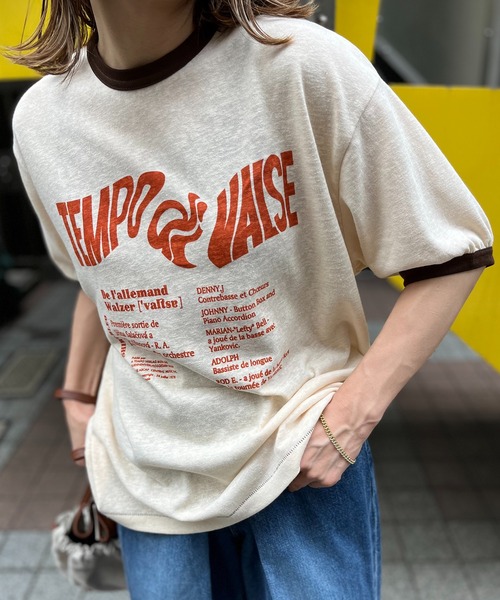 mi via loca（ミヴィアロカ）の「リネンライクスラブ天竺 Vintageロゴ リンガーTシャツ（Tシャツ/カットソー・レディース・ナチュラル/グレイッシュブルー/スミクロ/オフホワイト/チャコールグレー・FREE）」の22枚目の写真