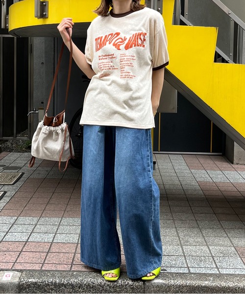 mi via loca（ミヴィアロカ）の「リネンライクスラブ天竺 Vintageロゴ リンガーTシャツ（Tシャツ/カットソー・レディース・ナチュラル/グレイッシュブルー/スミクロ/オフホワイト/チャコールグレー・FREE）」の16枚目の写真