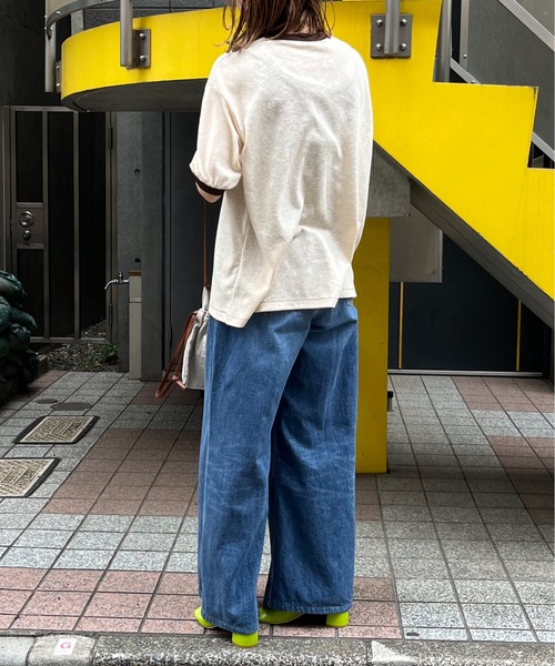 mi via loca（ミヴィアロカ）の「リネンライクスラブ天竺 Vintageロゴ リンガーTシャツ（Tシャツ/カットソー・レディース・ナチュラル/グレイッシュブルー/スミクロ/オフホワイト/チャコールグレー・FREE）」の18枚目の写真