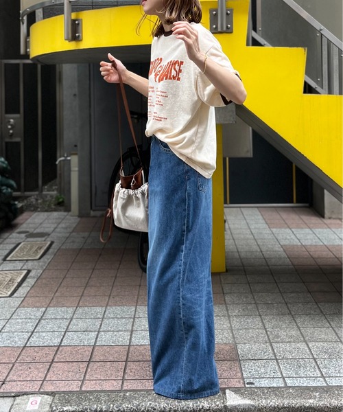 mi via loca（ミヴィアロカ）の「リネンライクスラブ天竺 Vintageロゴ リンガーTシャツ（Tシャツ/カットソー・レディース・ナチュラル/グレイッシュブルー/スミクロ/オフホワイト/チャコールグレー・FREE）」の20枚目の写真