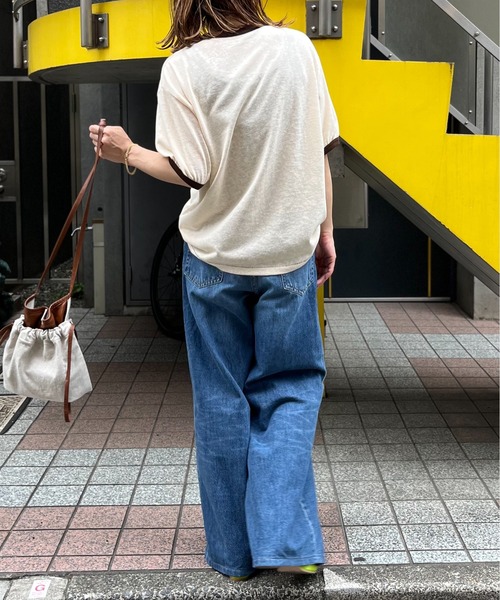 mi via loca（ミヴィアロカ）の「リネンライクスラブ天竺 Vintageロゴ リンガーTシャツ（Tシャツ/カットソー・レディース・ナチュラル/グレイッシュブルー/スミクロ/オフホワイト/チャコールグレー・FREE）」の21枚目の写真