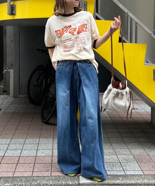 mi via loca（ミヴィアロカ）の「リネンライクスラブ天竺 Vintageロゴ リンガーTシャツ（Tシャツ/カットソー・レディース・ナチュラル/グレイッシュブルー/スミクロ/オフホワイト/チャコールグレー・FREE）」の19枚目の写真