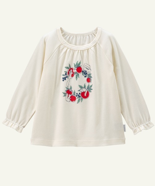 combimini(コンビミニ)の「やわらか長袖らくちんTシャツ(りんご)(Tシャツ/カットソー・キッズ・イエロー系その他/アイボリー・90/80/100/110/120)」の1枚目の写真
