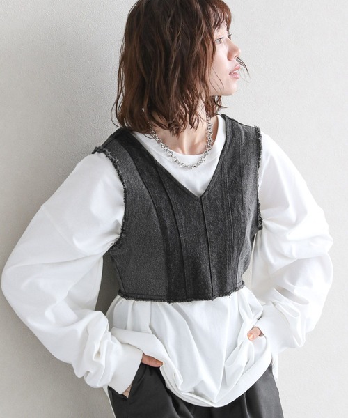 RAGEBLUE（レイジブルー）の「2WAY/切り替えデザインデニムビスチェ（ベスト・レディース・ブラック/ブルー・FREE）」の2枚目の写真