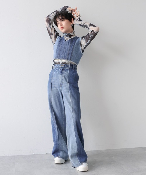 RAGEBLUE（レイジブルー）の「2WAY/切り替えデザインデニムビスチェ（ベスト・レディース・ブラック/ブルー・FREE）」の4枚目の写真