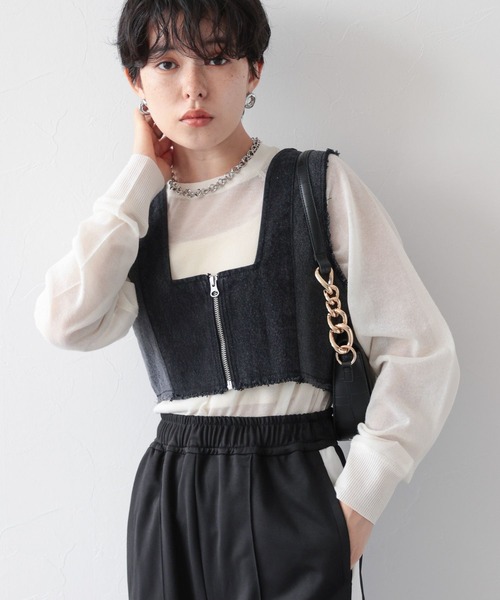 RAGEBLUE（レイジブルー）の「2WAY/切り替えデザインデニムビスチェ（ベスト・レディース・ブラック/ブルー・FREE）」の7枚目の写真