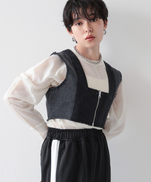 RAGEBLUE（レイジブルー）の「2WAY/切り替えデザインデニムビスチェ（ベスト・レディース・ブラック/ブルー・FREE）」の9枚目の写真