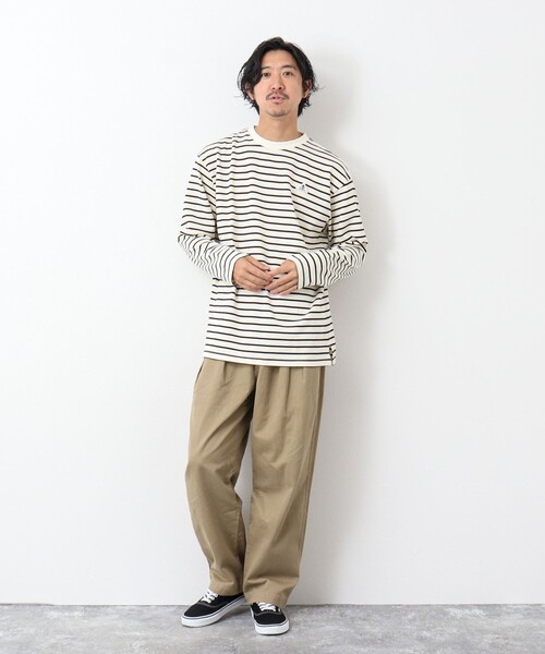 GEVACO（ゲバコ）の「【GEVACO/ゲバコ】ベーシックロングボーダーTシャツ（Tシャツ/カットソー・メンズ・ホワイト系その他2/ブラック系その他/ベージュ系その他・L/M）」の4枚目の写真