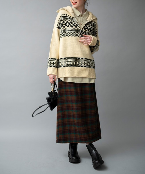 COMMRE（コムル）の「ハーフジップカウチンジャガードニットプルオーバー（ニット/セーター・レディース・ブラック/アイボリー・FREE）」の15枚目の写真