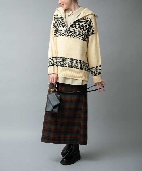 COMMRE（コムル）の「ハーフジップカウチンジャガードニットプルオーバー（ニット/セーター・レディース・ブラック/アイボリー・FREE）」の16枚目の写真