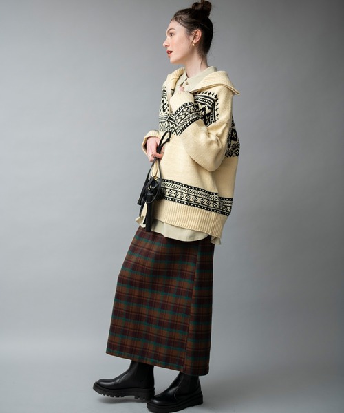 COMMRE（コムル）の「ハーフジップカウチンジャガードニットプルオーバー（ニット/セーター・レディース・ブラック/アイボリー・FREE）」の10枚目の写真