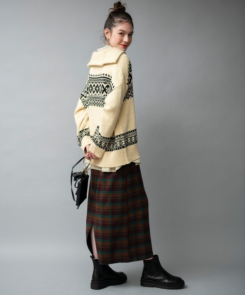 COMMRE（コムル）の「ハーフジップカウチンジャガードニットプルオーバー（ニット/セーター・レディース・ブラック/アイボリー・FREE）」の12枚目の写真