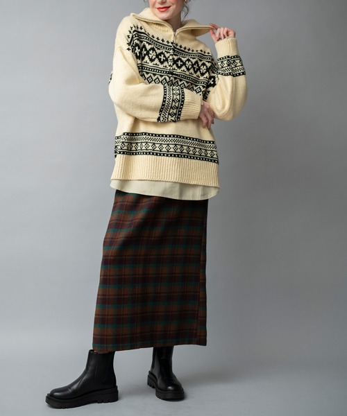 COMMRE（コムル）の「ハーフジップカウチンジャガードニットプルオーバー（ニット/セーター・レディース・ブラック/アイボリー・FREE）」の17枚目の写真