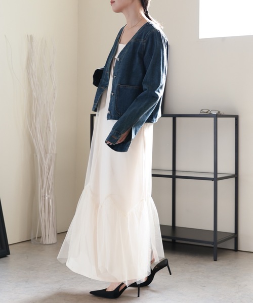 ULEULA(ウルア)の「Vネックノーカラーデニムジャケット(デニムジャケット・レディース・サックスブルー/ブルー・FREE)」の11枚目の写真