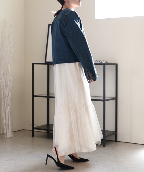 ULEULA(ウルア)の「Vネックノーカラーデニムジャケット(デニムジャケット・レディース・サックスブルー/ブルー・FREE)」の12枚目の写真