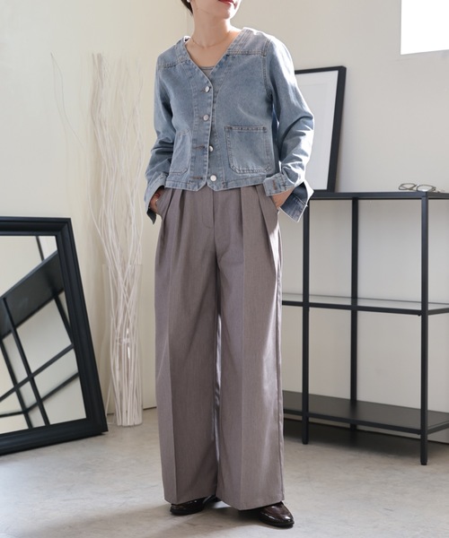 ULEULA(ウルア)の「Vネックノーカラーデニムジャケット(デニムジャケット・レディース・サックスブルー/ブルー・FREE)」の20枚目の写真