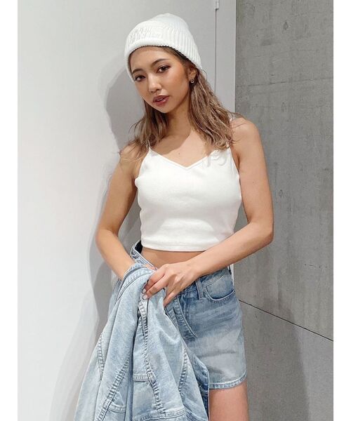 GYDA（ジェイダ）の「BACK クロス テレコ ビスチェ（キャミソール・レディース・オフホワイト/ブラック・FREE）」の2枚目の写真