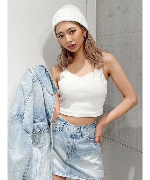 GYDA（ジェイダ）の「BACK クロス テレコ ビスチェ（キャミソール・レディース・オフホワイト/ブラック・FREE）」の4枚目の写真